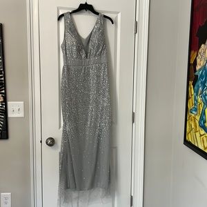 Silver metallic long dress. Size large. Never worn.